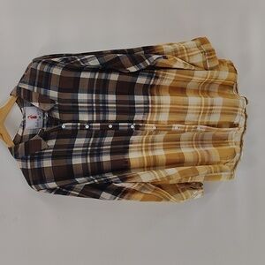 BOHO JANE Style Woodstock Size Large Oversized Plaid Lengenlook blouse top